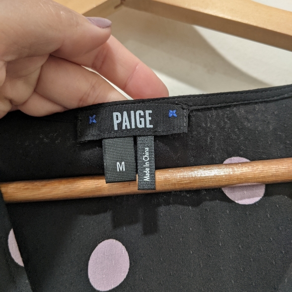 Paige Black Crop Tie Blouse with Purple Polka Dots - Picture 4 of 9